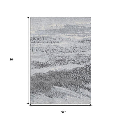 3' X 5' Blue and Gray Abstract Area Rug