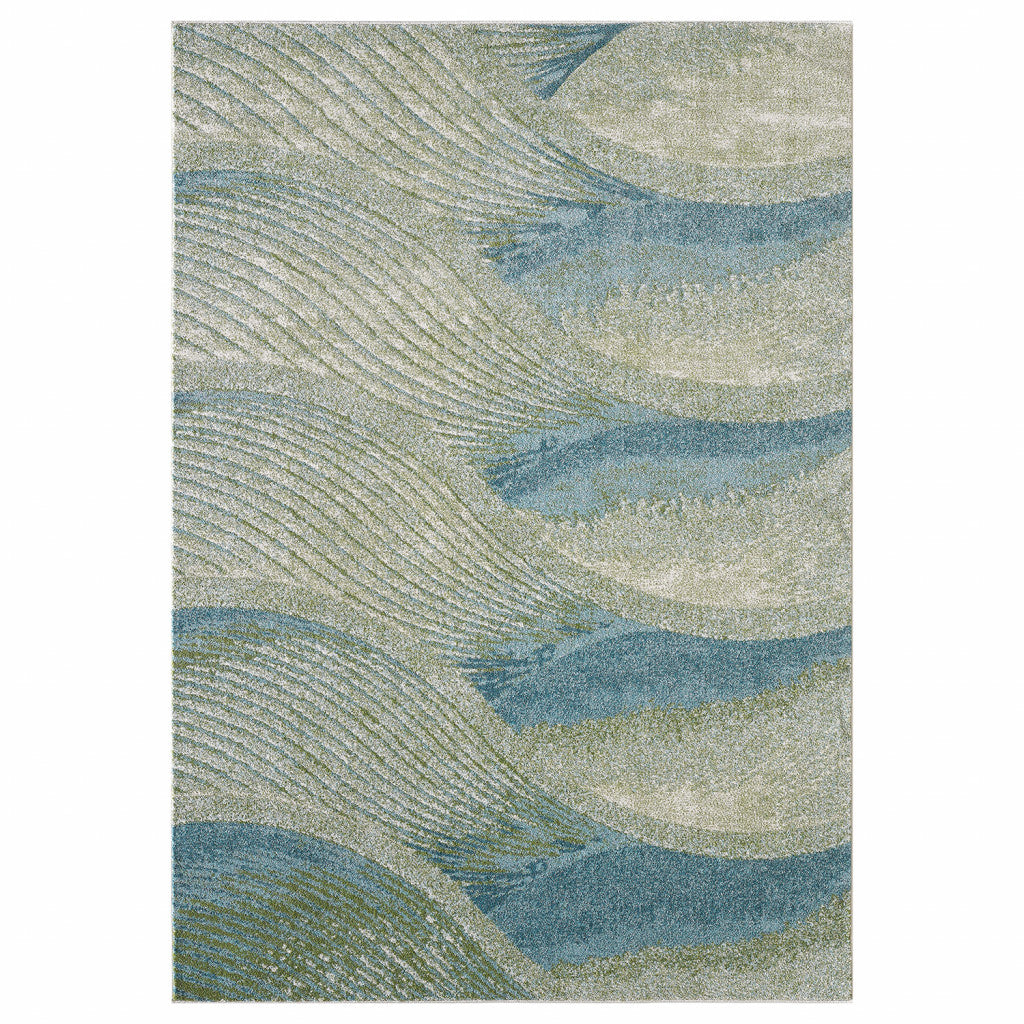 5' X 8' Blue and Beige Abstract Waves Area Rug