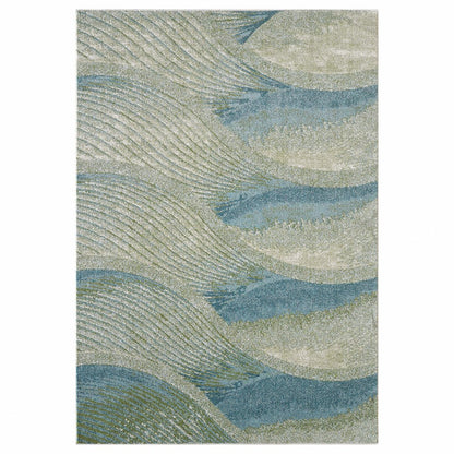 5' X 8' Beige Blue And Sage Abstract Area Rug