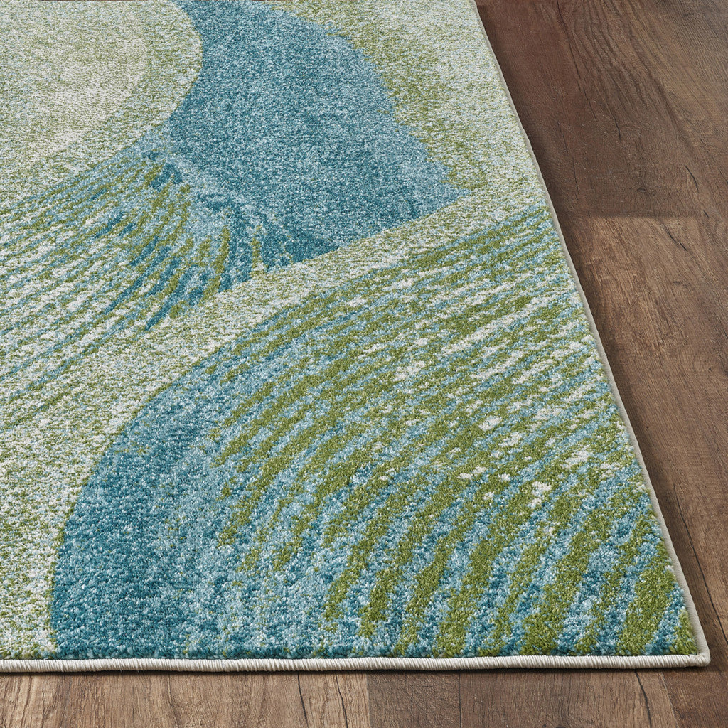 5' X 8' Blue and Beige Abstract Waves Area Rug