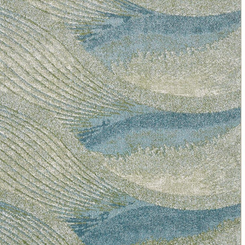 5' X 8' Beige Blue And Sage Abstract Area Rug