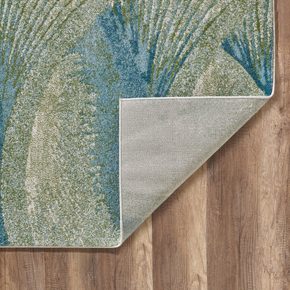 5' X 8' Beige Blue And Sage Abstract Area Rug