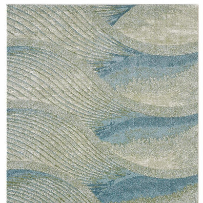 5' X 8' Beige Blue And Sage Abstract Area Rug