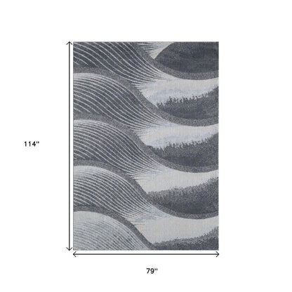 7' X 10' Blue and Gray Abstract Area Rug