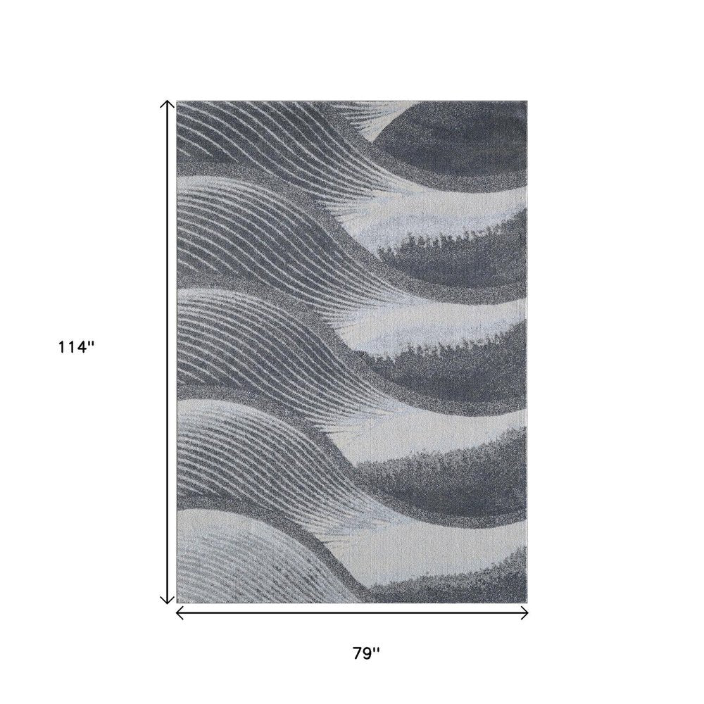 7' X 10' Blue and Gray Abstract Area Rug