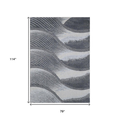 7' X 10' Blue and Gray Abstract Area Rug