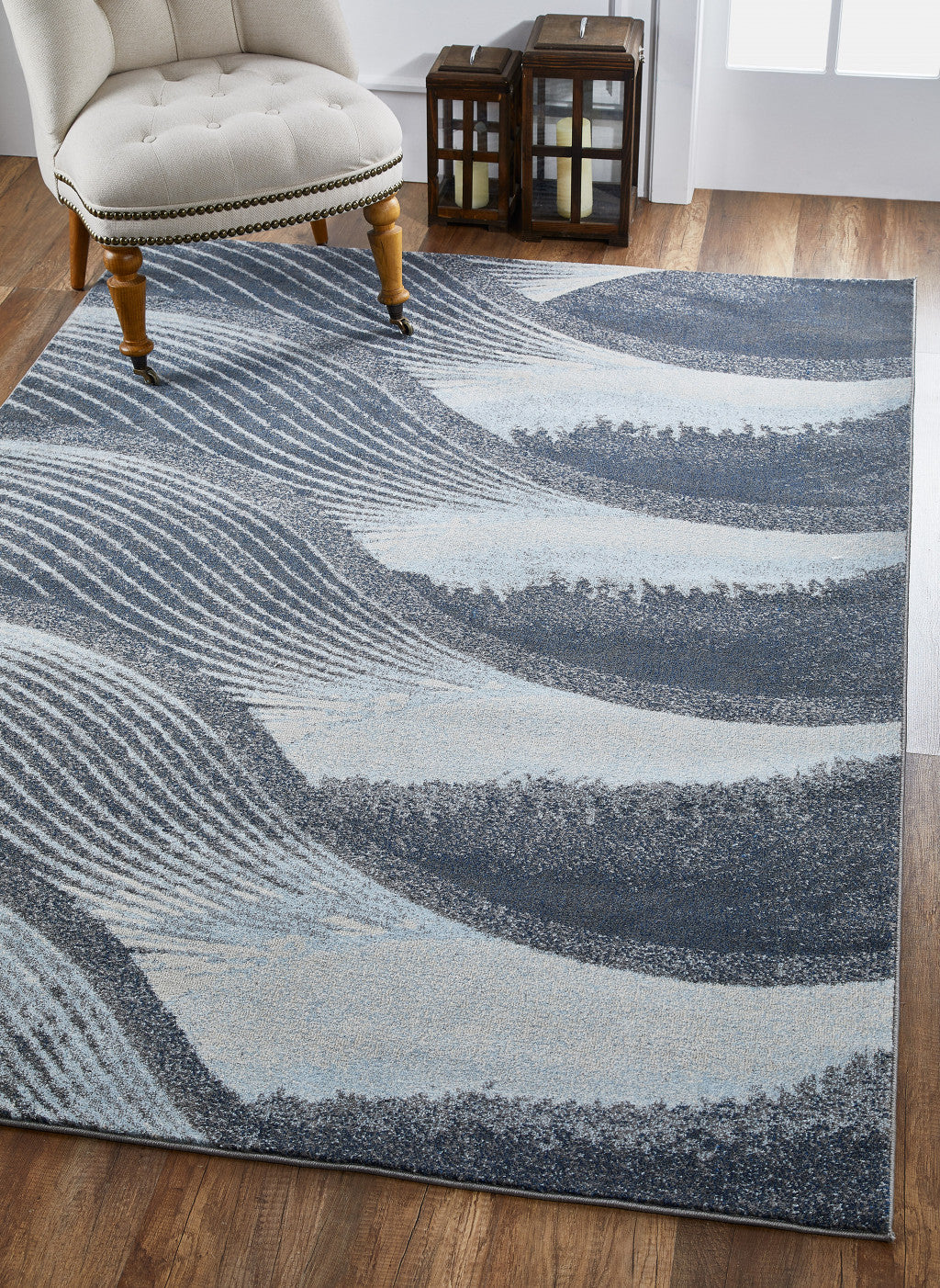 8' x 11' Blue and Gray Abstract Area Rug