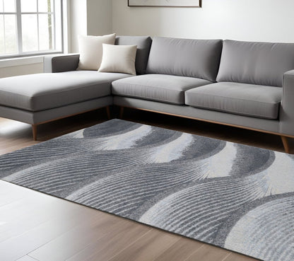 10' X 13' Gray Blue Abstract Waves Modern Area Rug