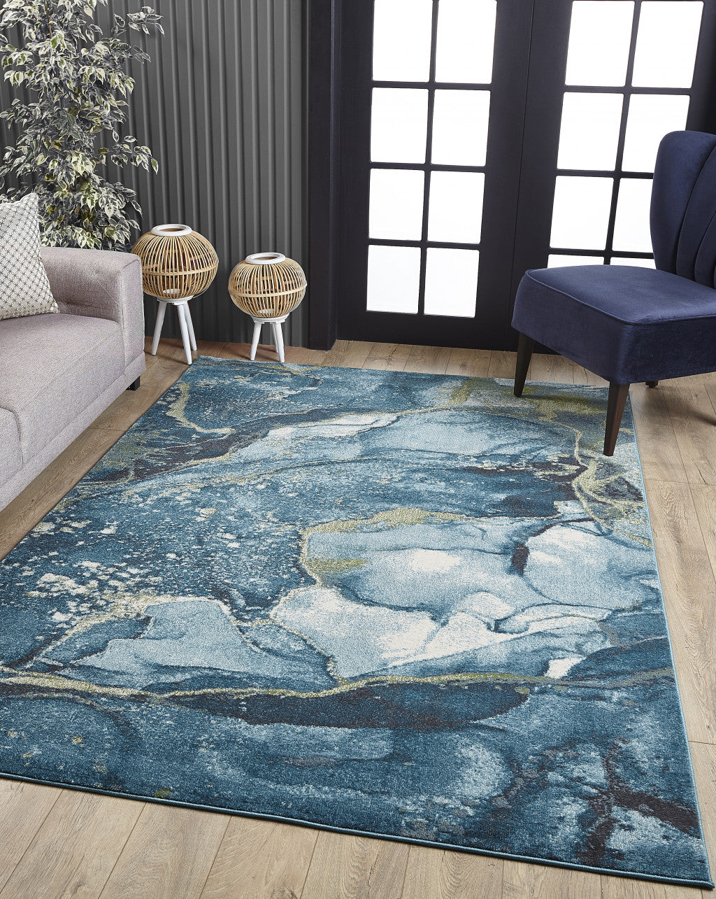 8' X 11' Teal Blue Abstract Area Rug