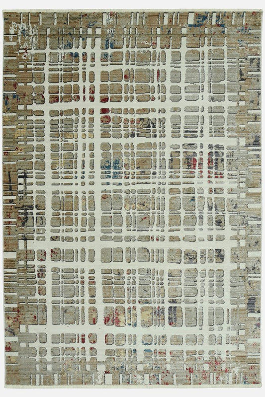 4' X 6' Ivory Red And Blue Abstract Area Rug