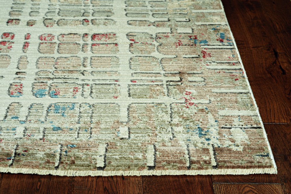 4' X 6' Ivory Red And Blue Abstract Area Rug