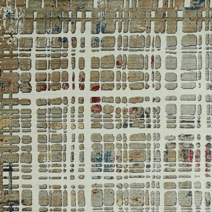 4' X 6' Ivory Red And Blue Abstract Area Rug