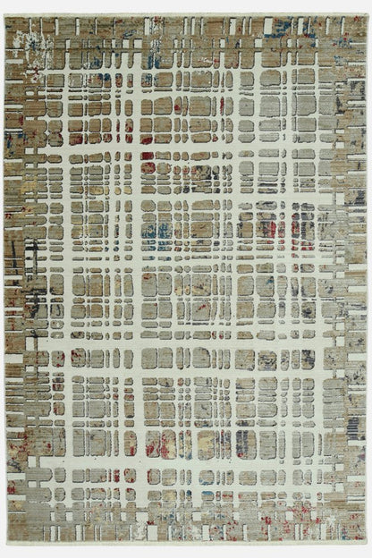 5' X 8' Ivory Red And Blue Abstract Area Rug