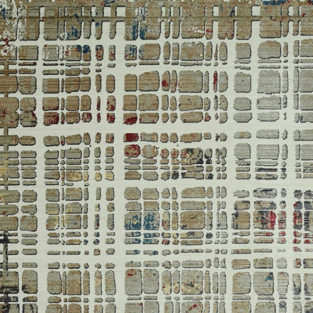 5' X 8' Ivory Red And Blue Abstract Area Rug