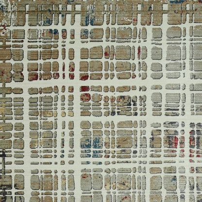 5' X 8' Ivory Red And Blue Abstract Area Rug