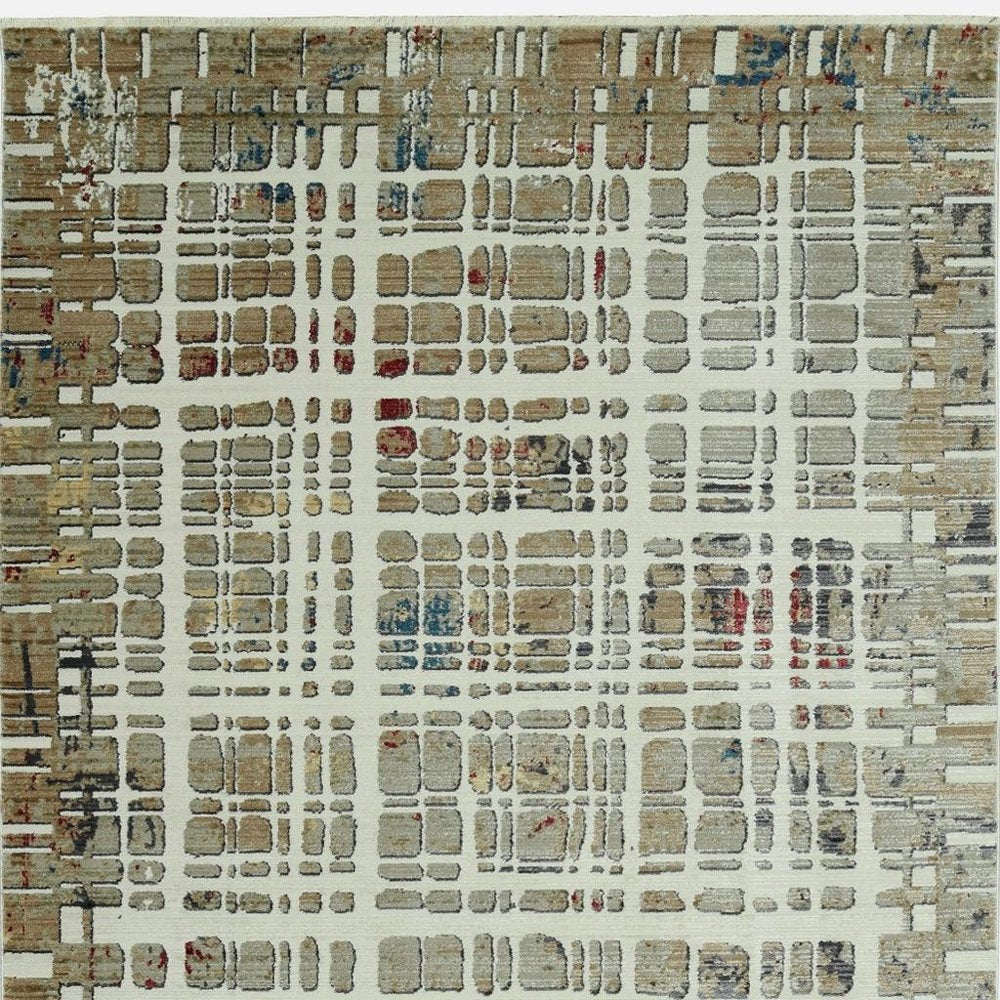 5' X 8' Ivory Red And Blue Abstract Area Rug