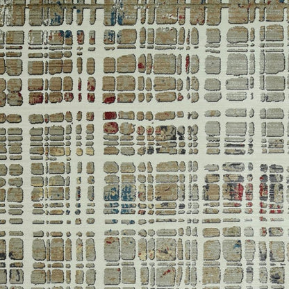 5' X 8' Ivory Red And Blue Abstract Area Rug