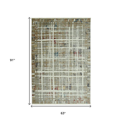 5' X 8' Ivory Red And Blue Abstract Area Rug