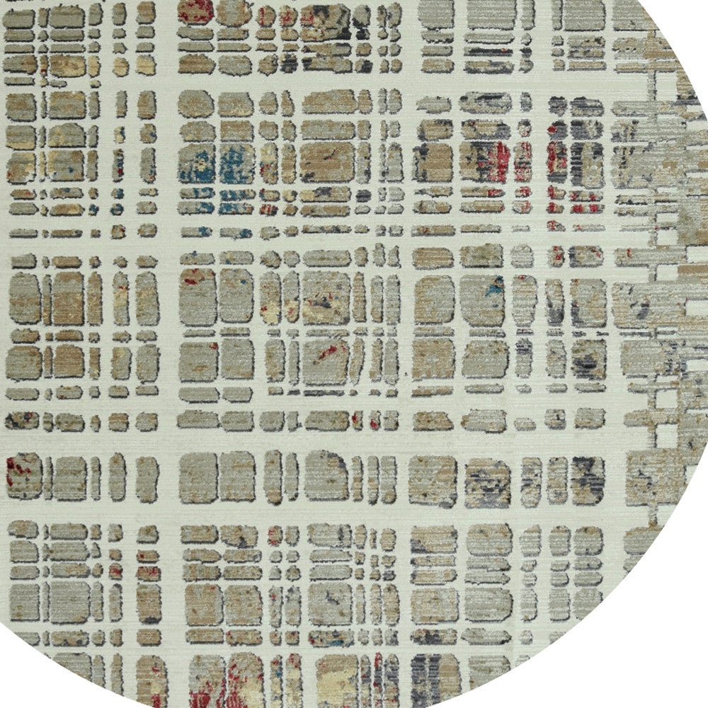 8' Ivory Round Abstract Area Rug