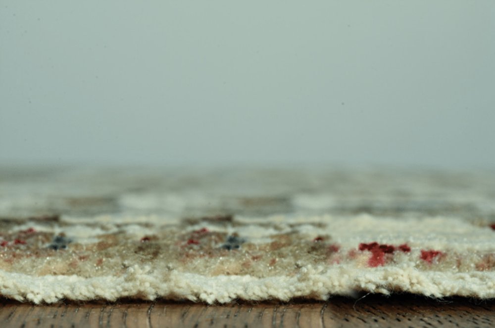 8' Ivory Red And Blue Abstract Round Rug