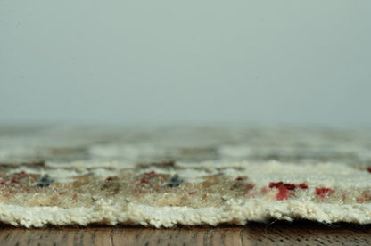 8' Ivory Red And Blue Abstract Round Rug