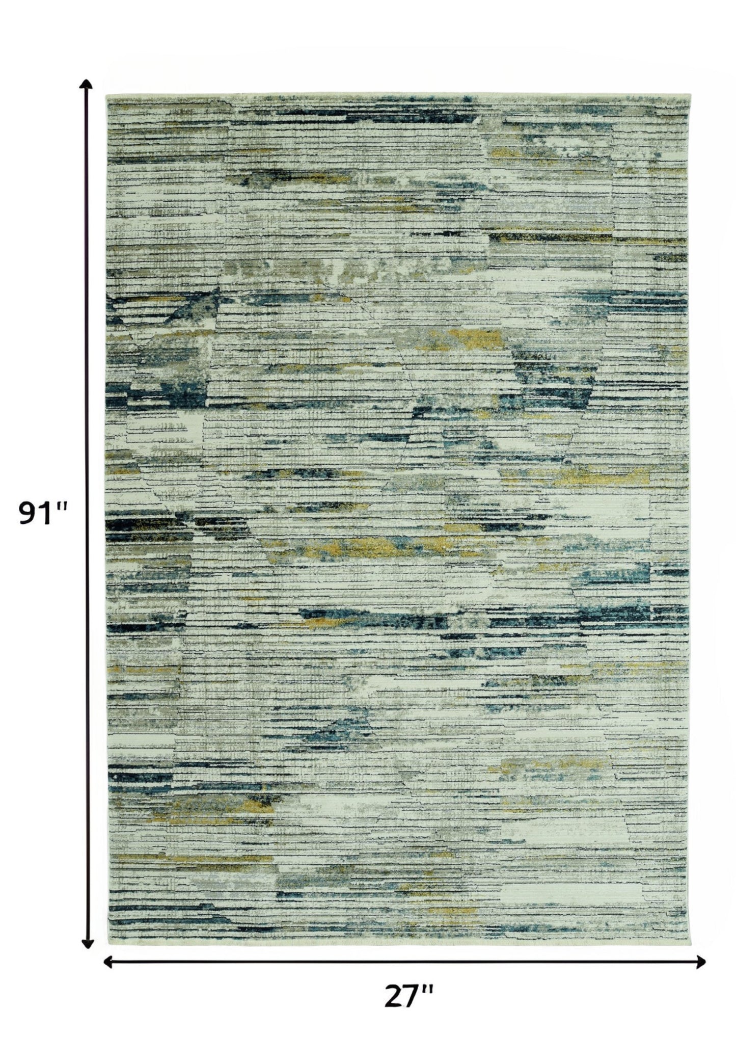 8' Runner Ivory and Blue Abstract Runner Rug