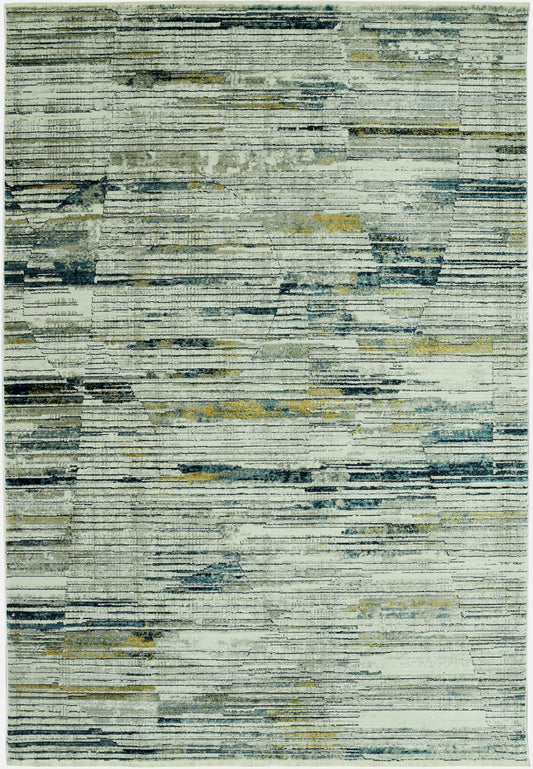 8' Runner Ivory and Blue Abstract Runner Rug