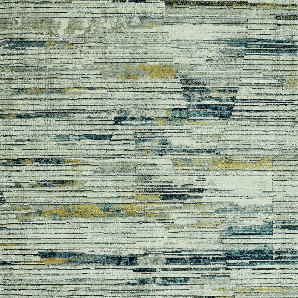 8' Runner Ivory and Blue Abstract Runner Rug