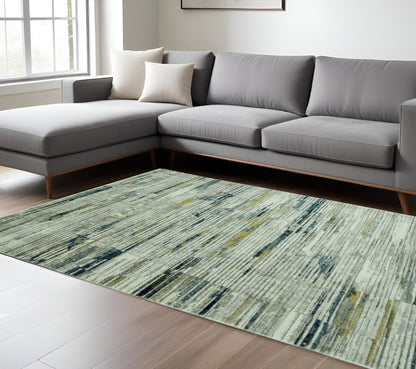 9' X 13' Ivory and Blue Abstract Area Rug