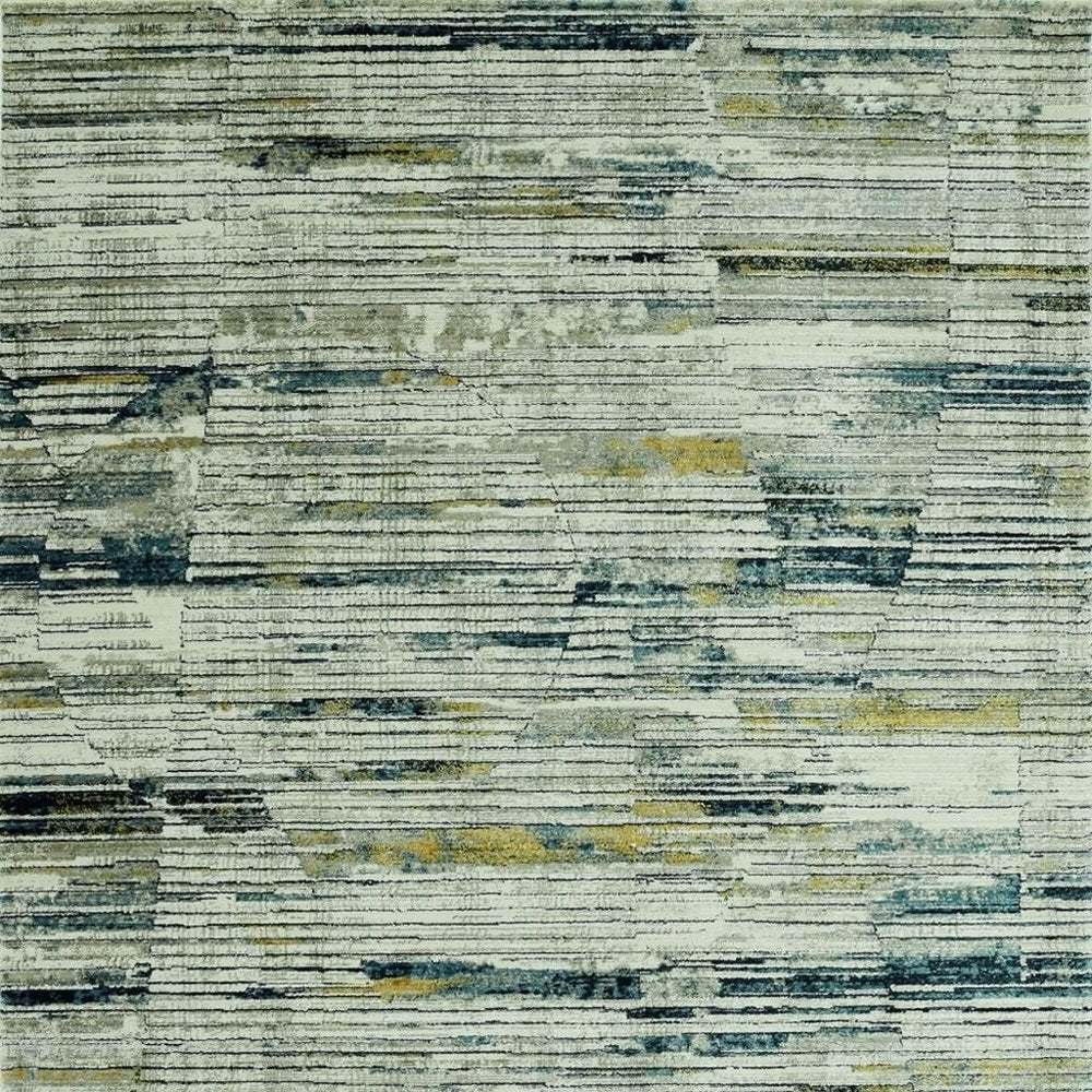 9' X 13' Ivory and Blue Abstract Area Rug