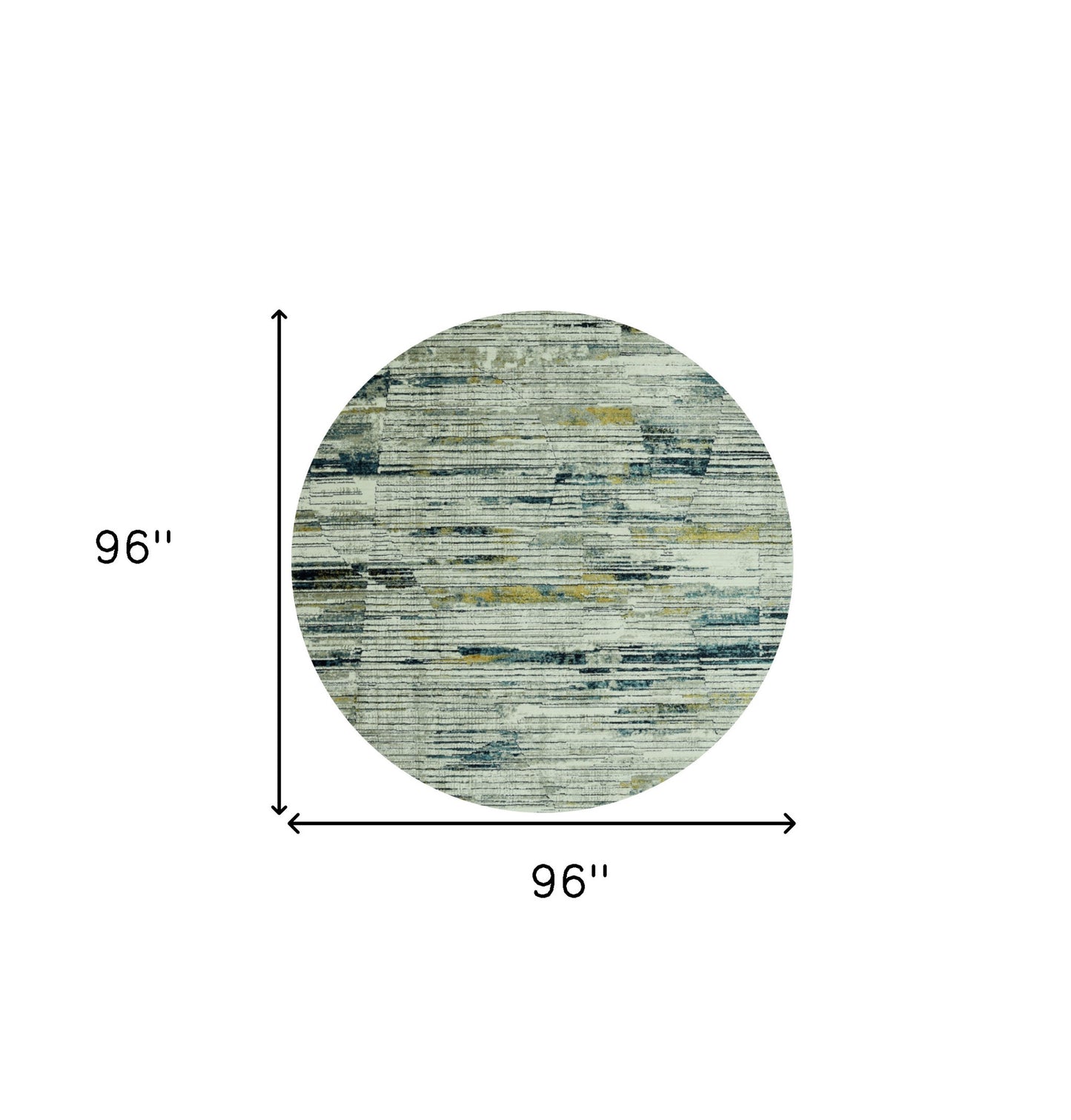 8' Ivory and Blue Round Abstract Area Rug