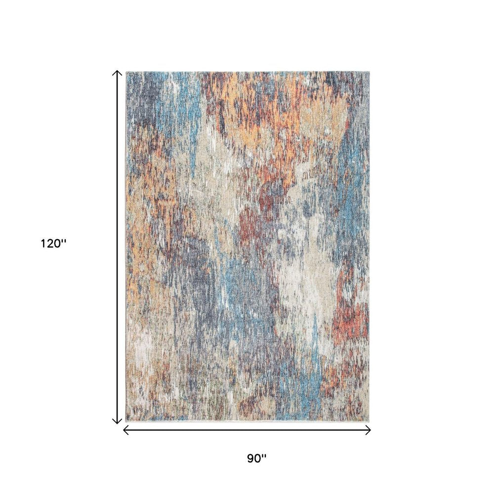 8' X 10' Blue and Beige Abstract Area Rug