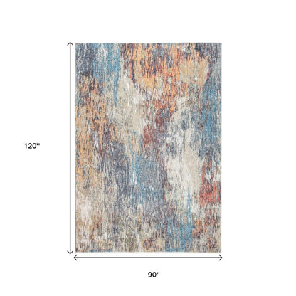 8' X 10' Blue and Beige Abstract Area Rug