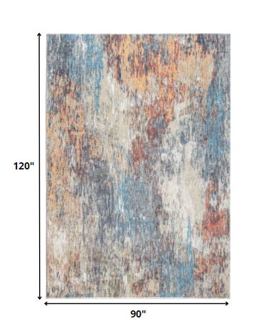 8' X 10' Blue and Beige Abstract Area Rug