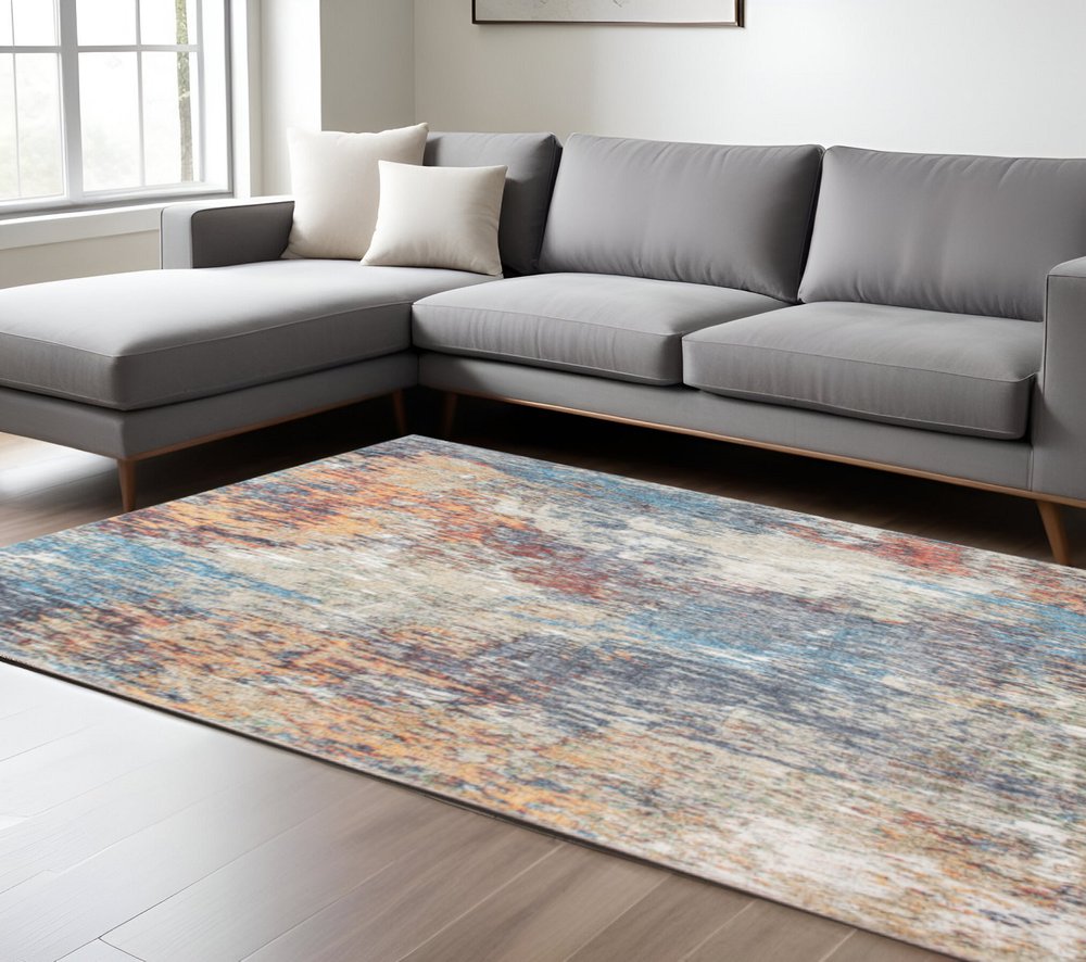 8' X 10' Blue and Beige Abstract Area Rug
