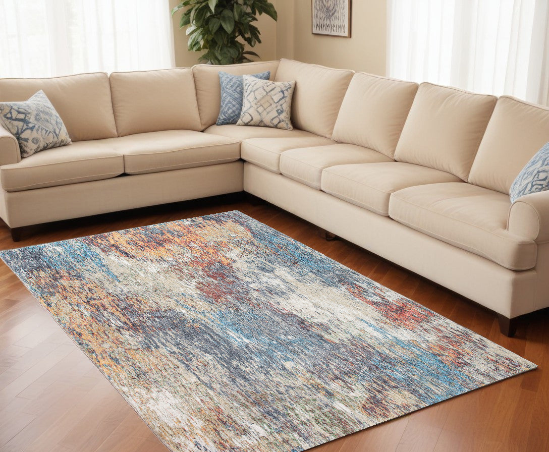 8' X 10' Blue and Beige Abstract Area Rug