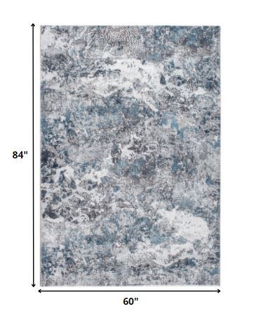 5’ x 8’ Gray Blue Abstract Galaxy Area Rug