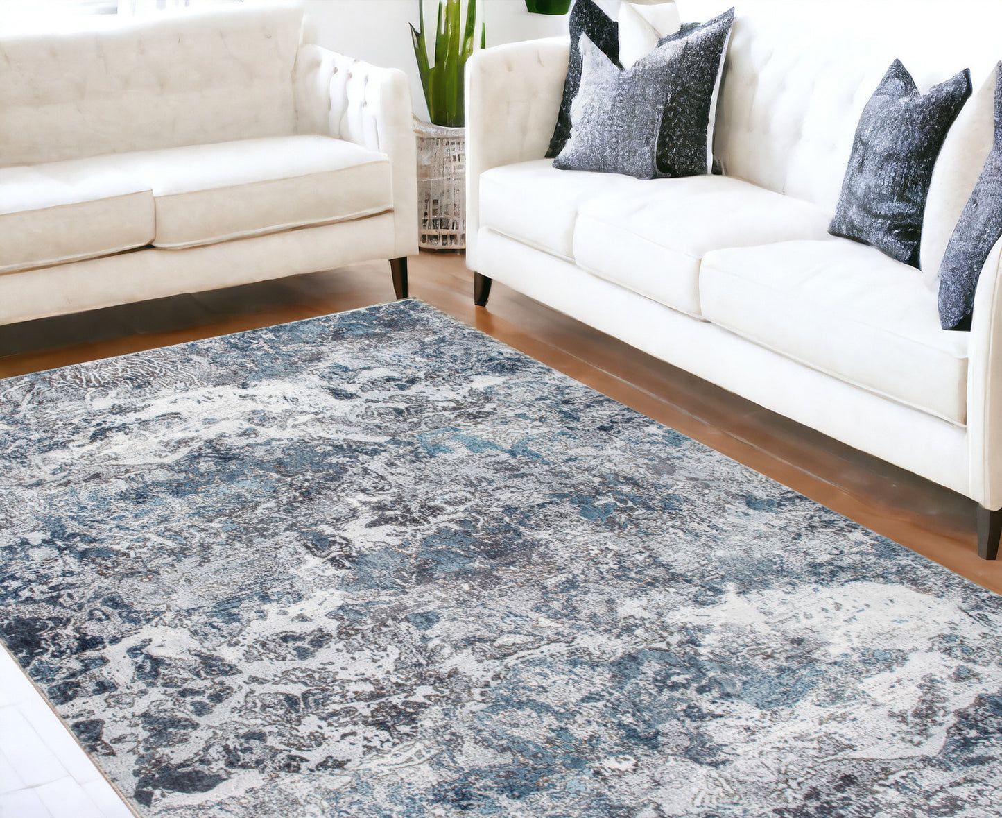 6' X 9' Blue and Gray Abstract Area Rug