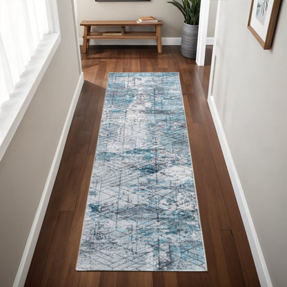 2' X 7' Blue Gray Abstract Cuboid Modern Runner Rug