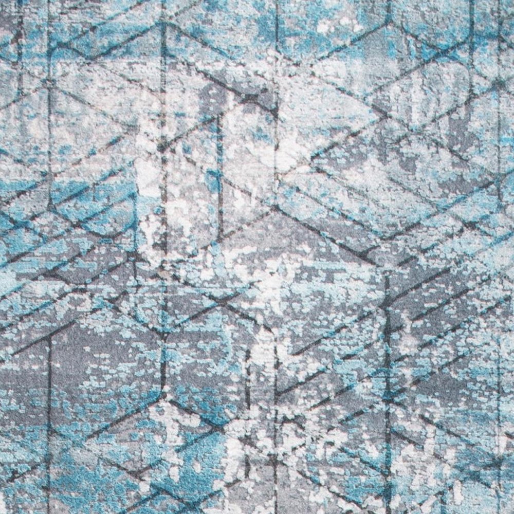 2' X 7' Blue Gray Abstract Cuboid Modern Runner Rug
