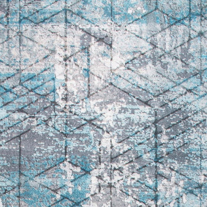 2' X 7' Blue Gray Abstract Cuboid Modern Runner Rug