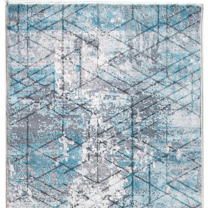 2' X 7' Blue Gray Abstract Cuboid Modern Runner Rug