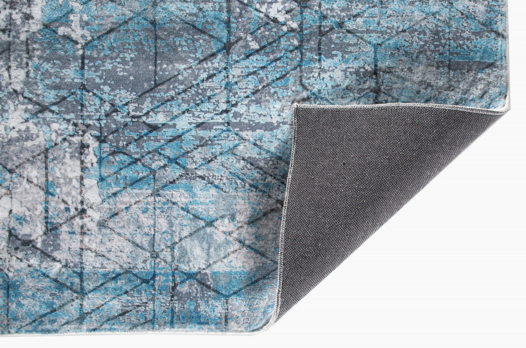 2' X 7' Blue Gray Abstract Cuboid Modern Runner Rug