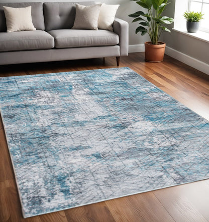 5' X 8' Blue Gray Abstract Cuboid Modern Area Rug
