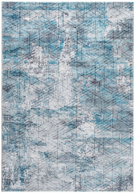 5' X 8' Blue Gray Abstract Cuboid Modern Area Rug