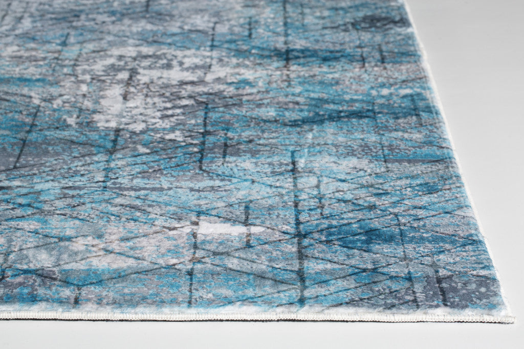 5' X 8' Blue Gray Abstract Cuboid Modern Area Rug