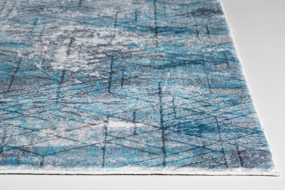 5' X 8' Blue Gray Abstract Cuboid Modern Area Rug