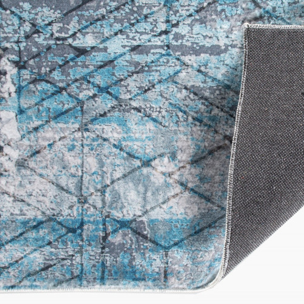 5’ x 8’ Blue Gray Abstract Cuboid Modern Area Rug