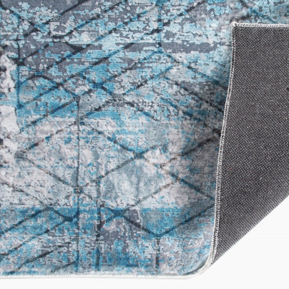 5' X 8' Blue Gray Abstract Cuboid Modern Area Rug