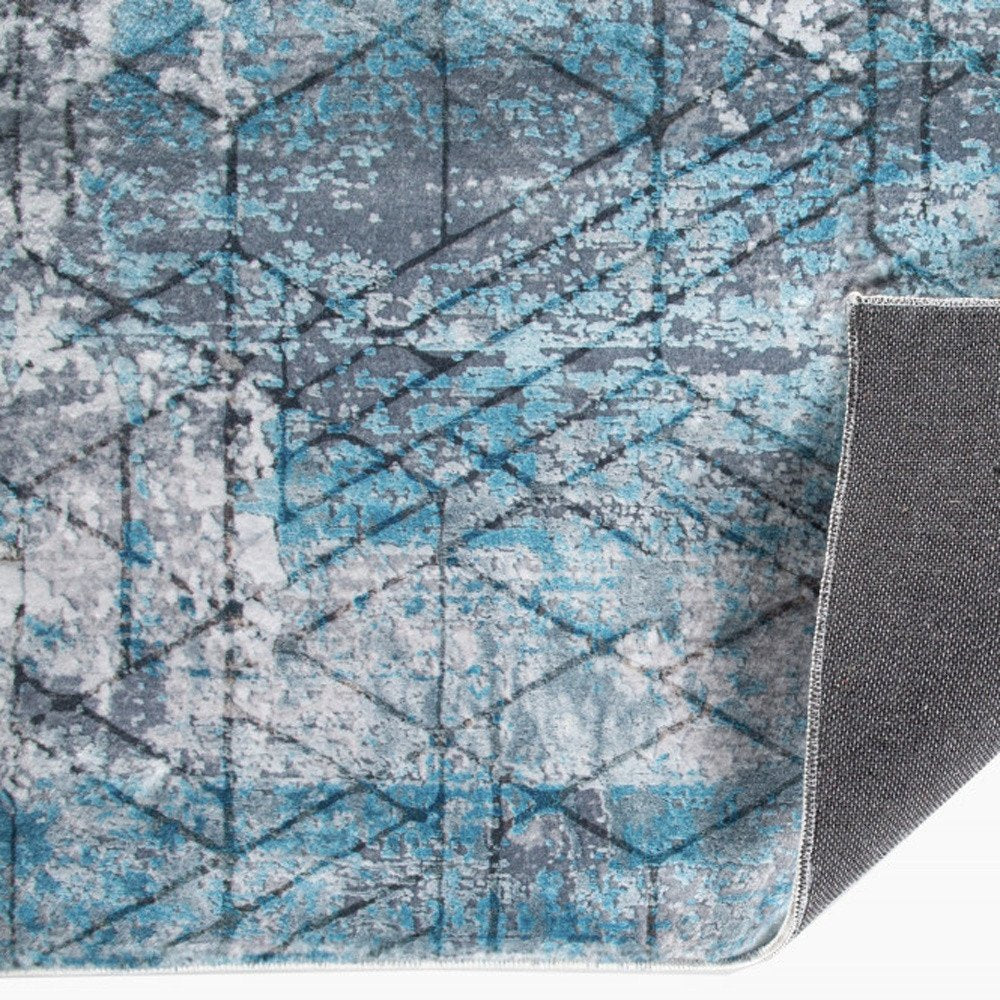 5' X 8' Blue Gray Abstract Cuboid Modern Area Rug